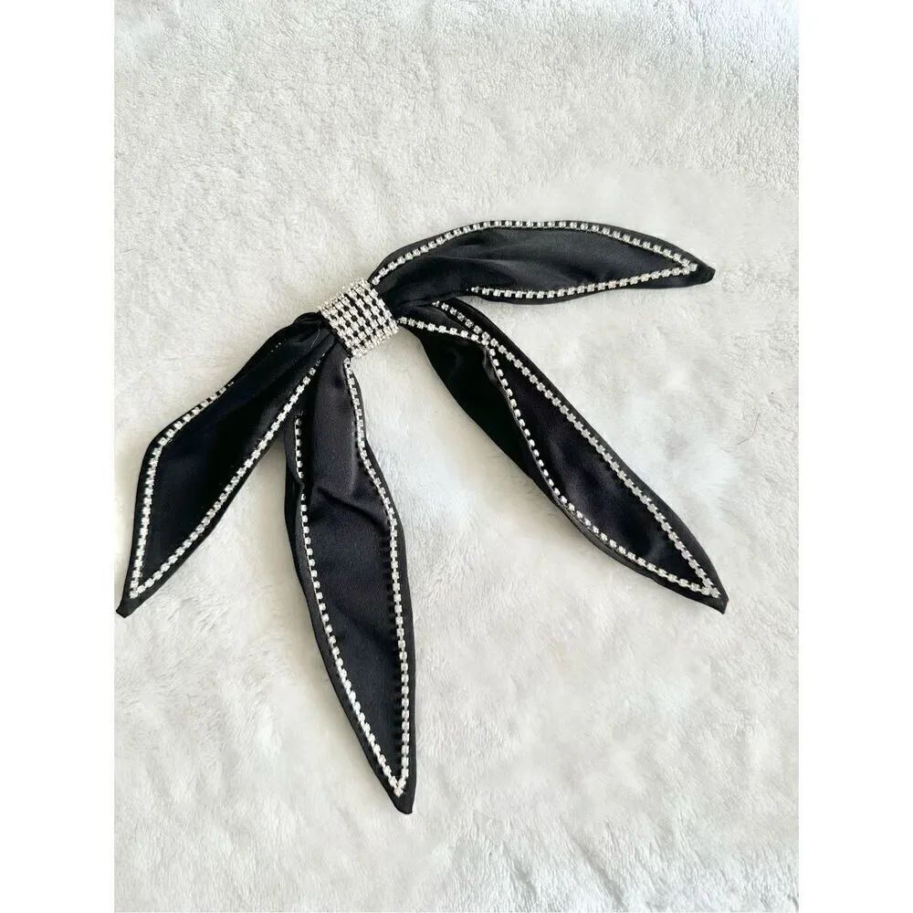 Black rhinestone embellished hair bow